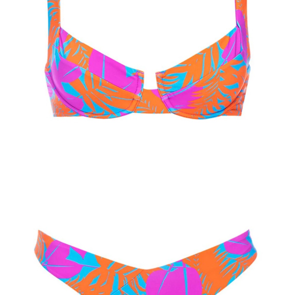Vibrant Pink & Orange Tropical Underwire Bikini - Picture 2 of 7